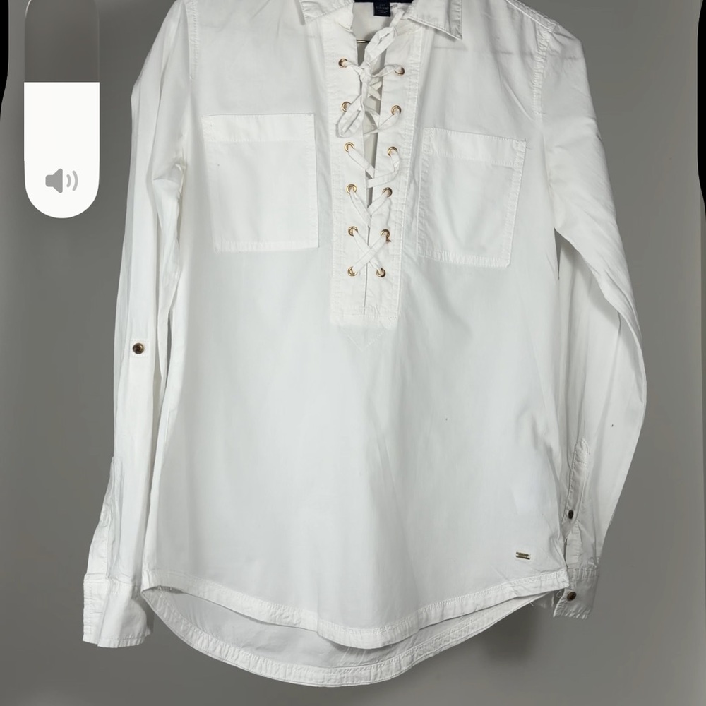 Tommy Hilfiger White Lace-Up Women's Blouse